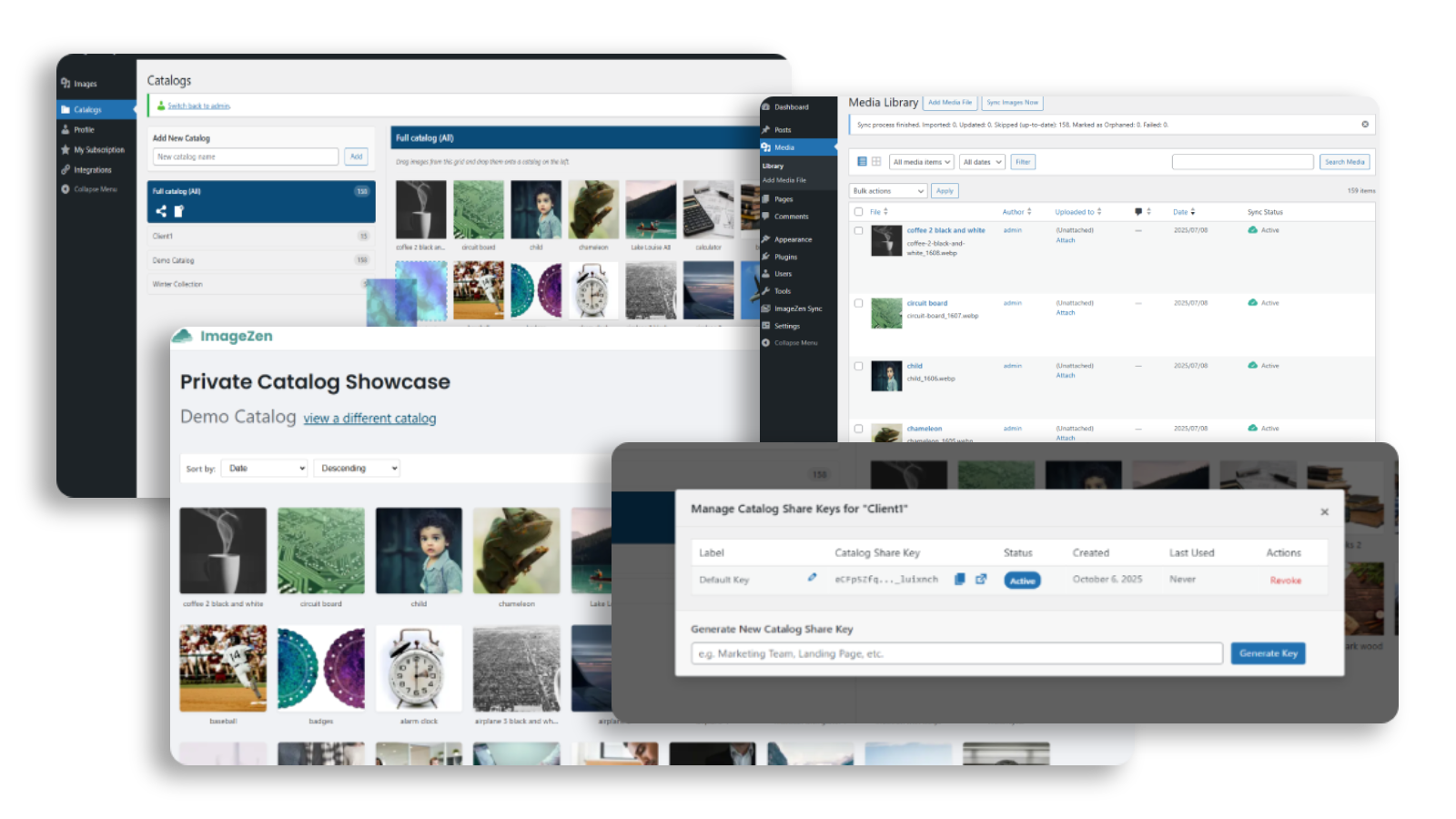 ImageZen - Catalogs - Admin - Dashboard - Plugin - Share Key Management.
